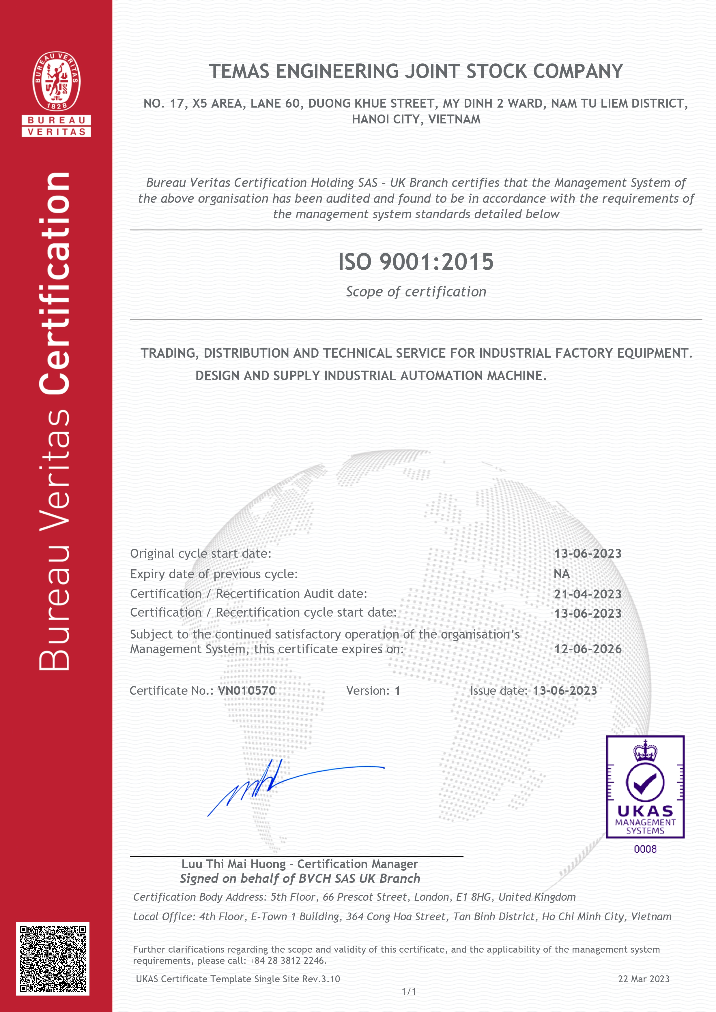 Chứng chỉ chất lượng [/br] ISO 9001: 2015